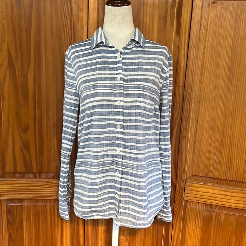 J. Crew‎ Boy Fit Blue and White Striped Button Down Shirt